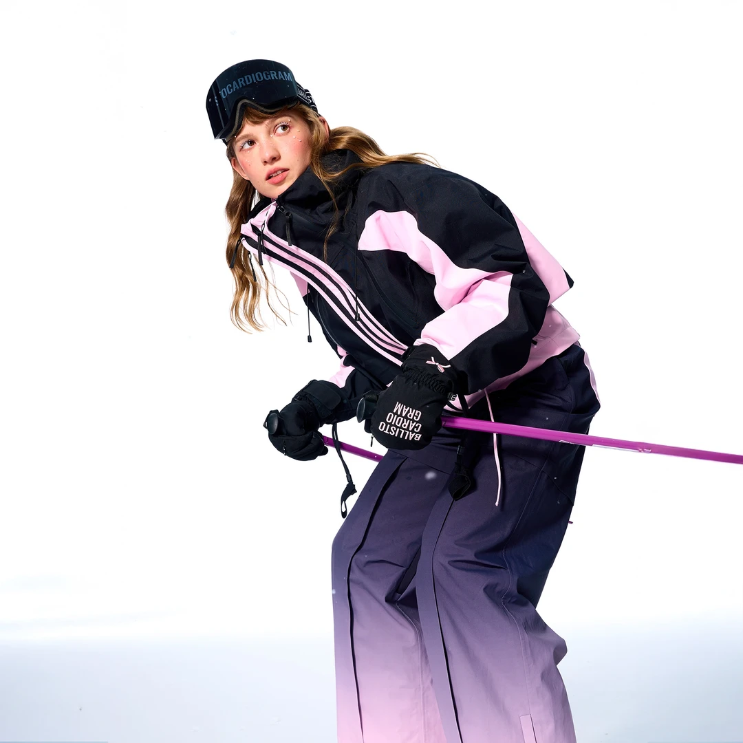 BCG可拆卸渐变滑雪服两穿斗篷冲锋衣特氟龙立领连帽甜滑雪服套装