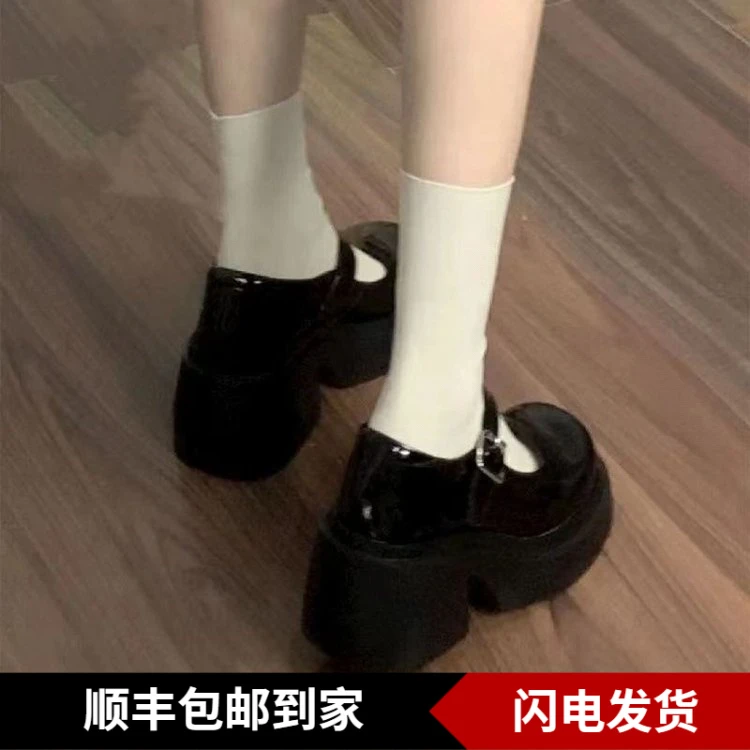 【万达撤柜】厚底增高小皮鞋高跟玛丽珍鞋女2024年春季新款学院风jk