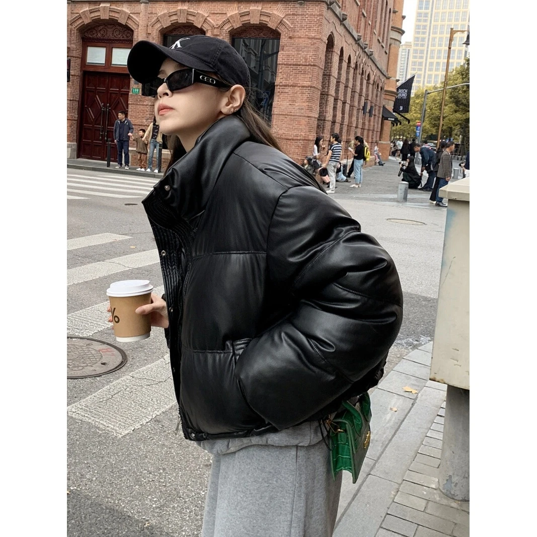 棉服女短款2024年新款韩版pu皮免洗时尚面包服棉袄保暖外套