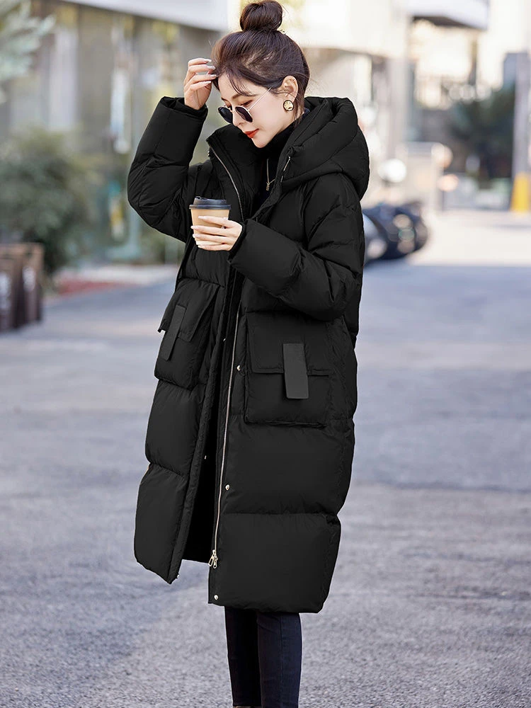 反季清仓长款棉服女2024冬季新款爆款过膝棉袄宽松加厚连帽外套