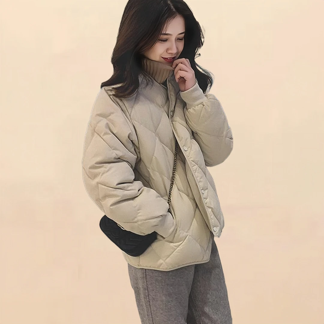 2024年新款时尚菱格棉服女冬季韩版宽松简约过冬外套棉袄女外套