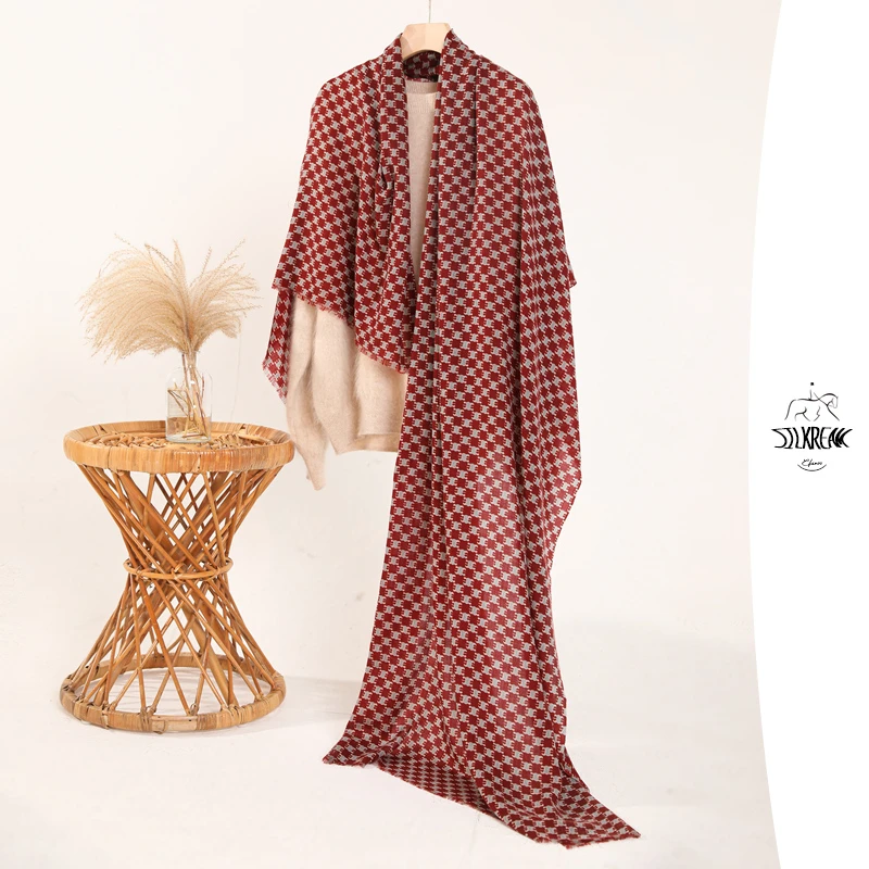 绒韵【花莳】长款春季百搭安可拉红山羊绒围巾围脖女款爆款2024新款