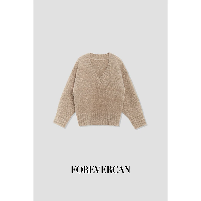 FOREVERCAN“德克萨斯”复古慵懒感厚织粗毛线宽松v领毛衣 MY3373