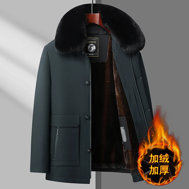 大毛领翻领内胆可脱卸加绒加厚保暖商务棉衣中老年男士外套2339