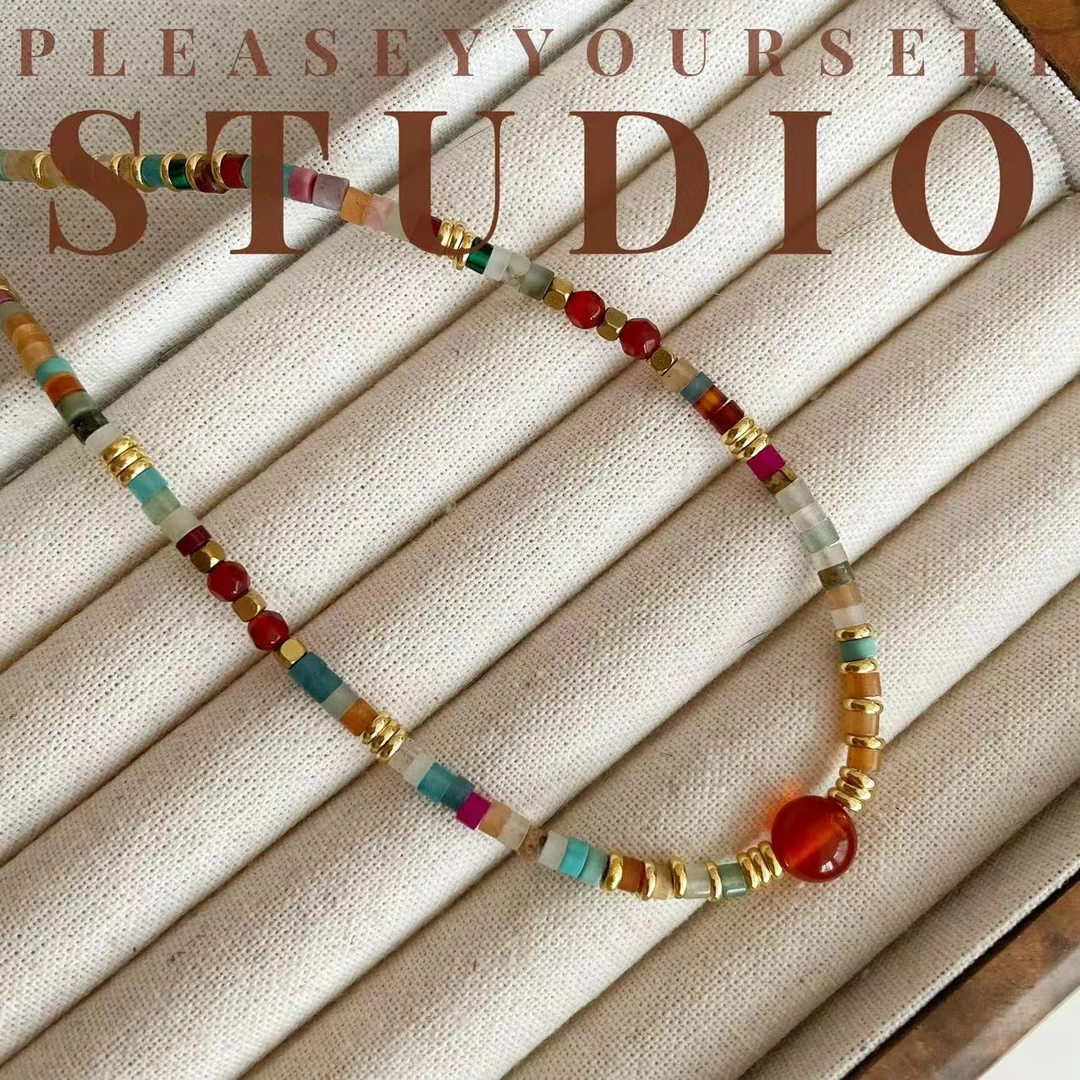 铜项链 「灵感」悦己原创设计手工时尚复古小众彩色彩石项链