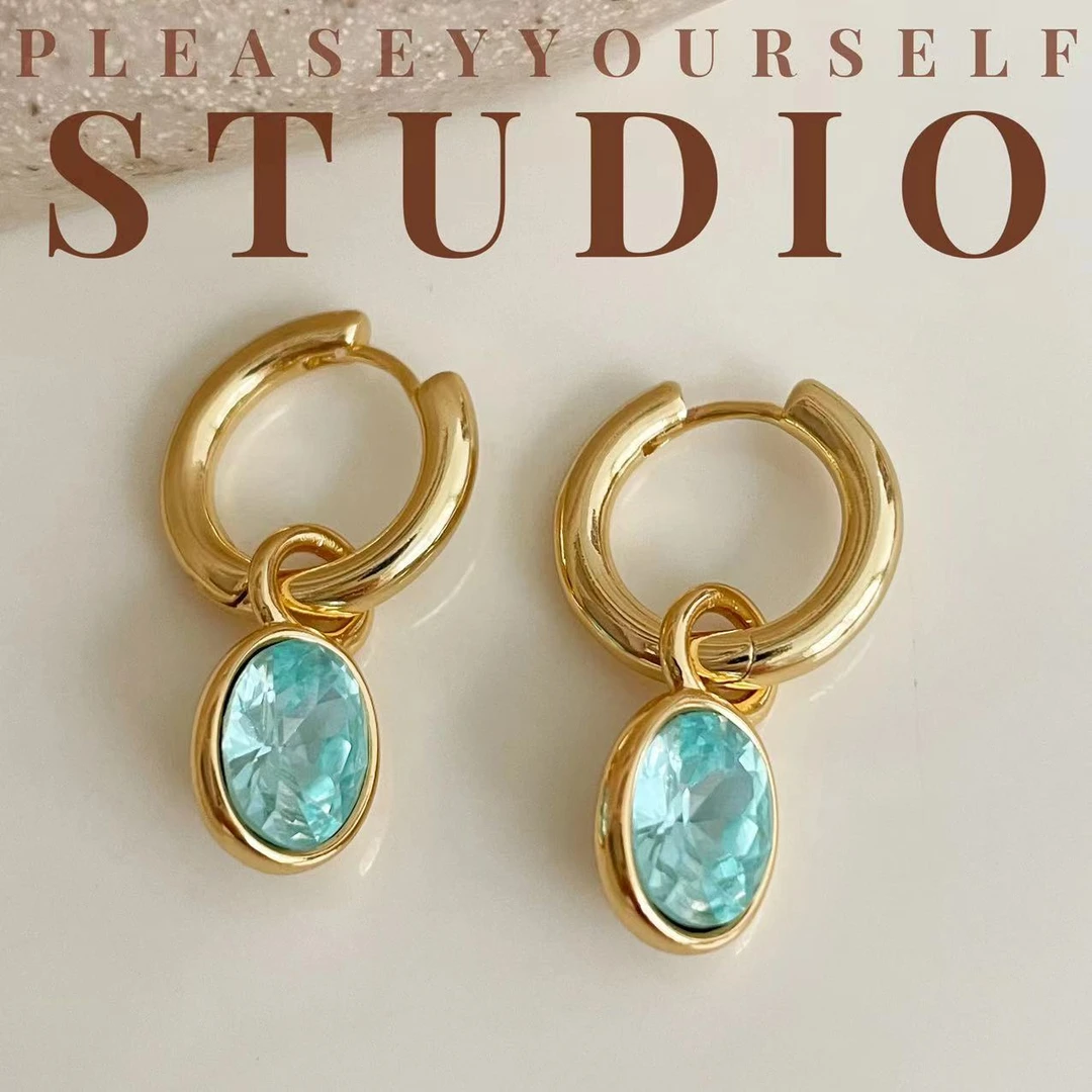 铜合金耳饰 「白沙湖」悦己原创设计轻奢气质时尚精致蓝色耳钉