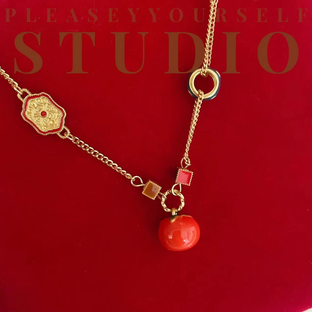 铜合金手链 「柿柿如意」悦己原创百搭红色本命年手链金色饰品轻奢