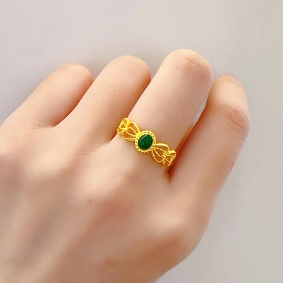 【赛菲尔万足】足金999.9古法珐琅彩绝代芳华晶莹剔透黄金戒指