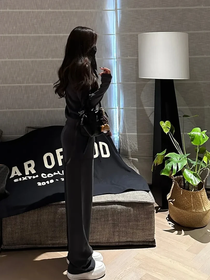 秋季时尚洋气长袖高腰阔腿裤套装显瘦气质穿搭