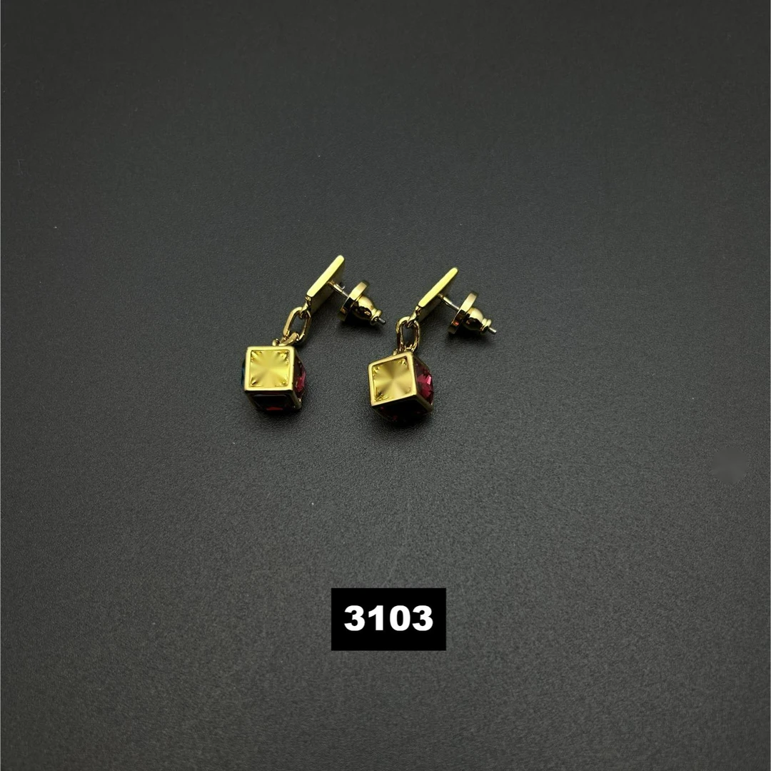 铜合金耳饰 时尚几何撞色小众高级感925银针耳饰~3103