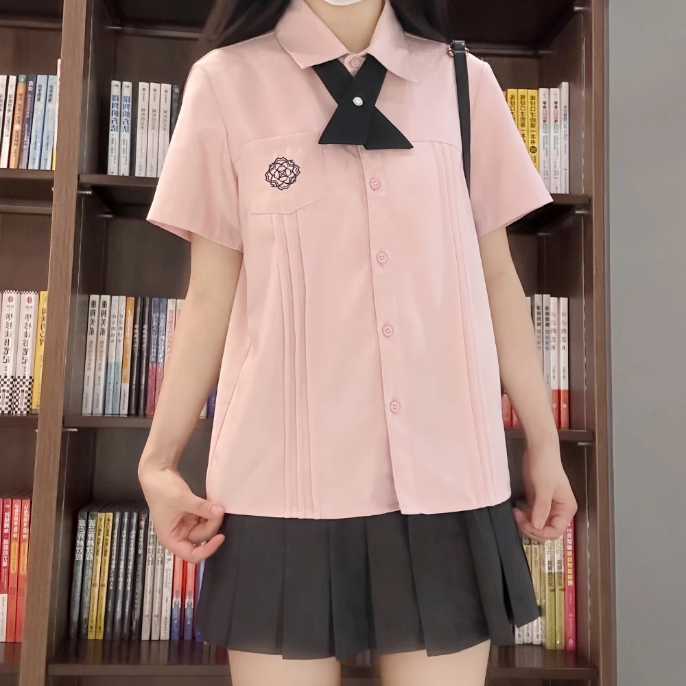林间萌象少女jk制服刺绣风琴褶甜美短袖衬衫女生女粉色夏季衬衣