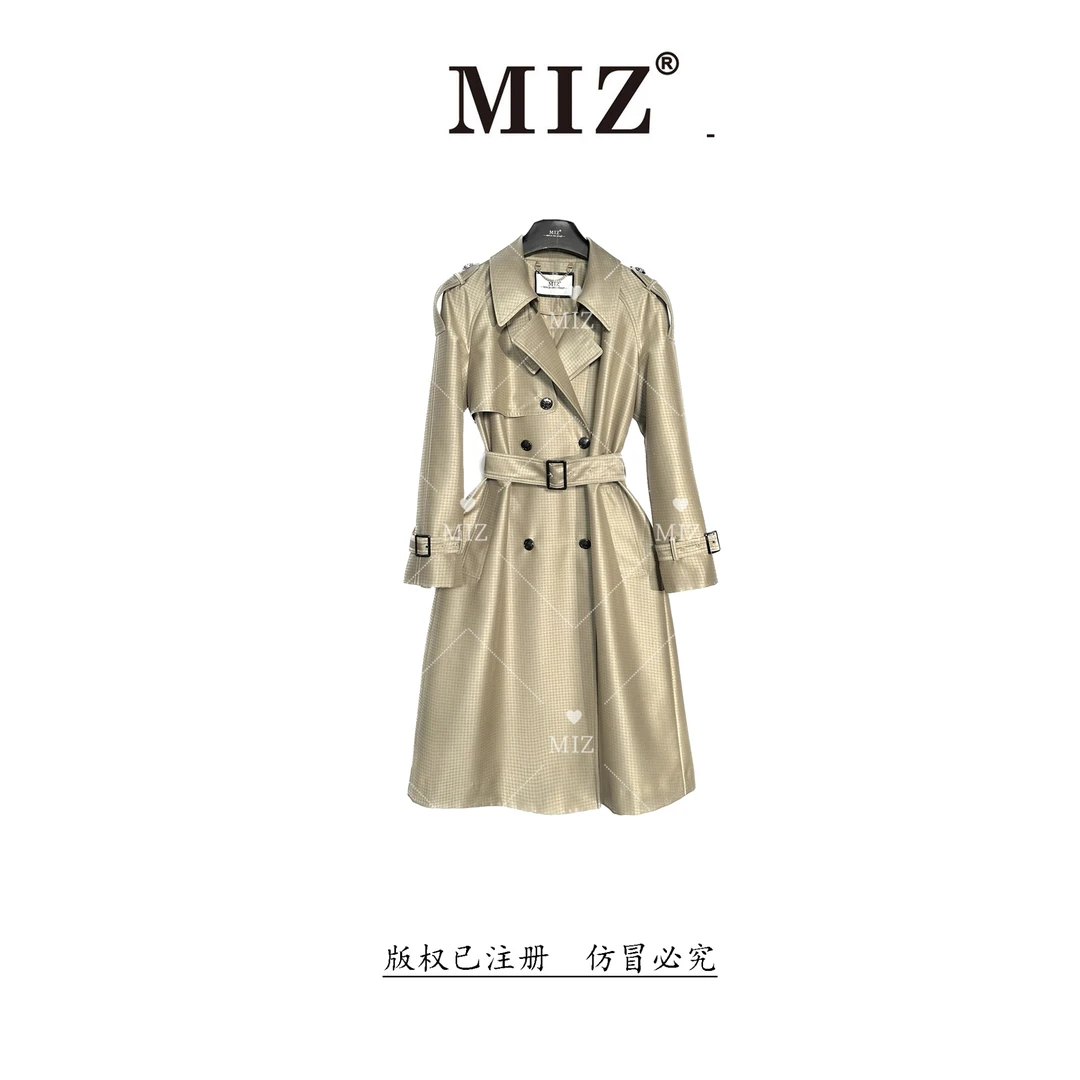 MIZ2024香槟金长款千鸟格细闪时尚气质定制显瘦长款风衣2335061