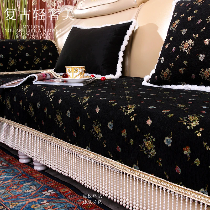 原创轻奢沙发垫高端手工吊珠加厚雪尼尔防滑坐垫美式风四季通用垫