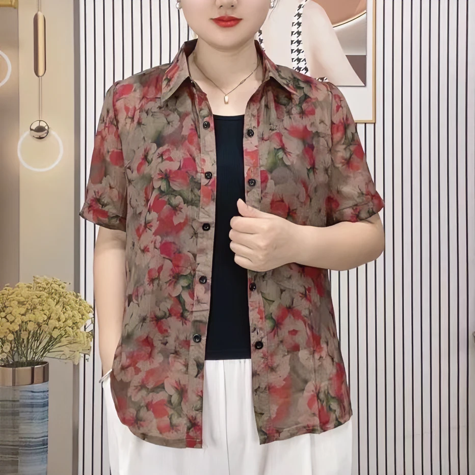 中老年女装夏装50-60岁显年轻碎花上衣显瘦遮肚子洋气婆婆上衣