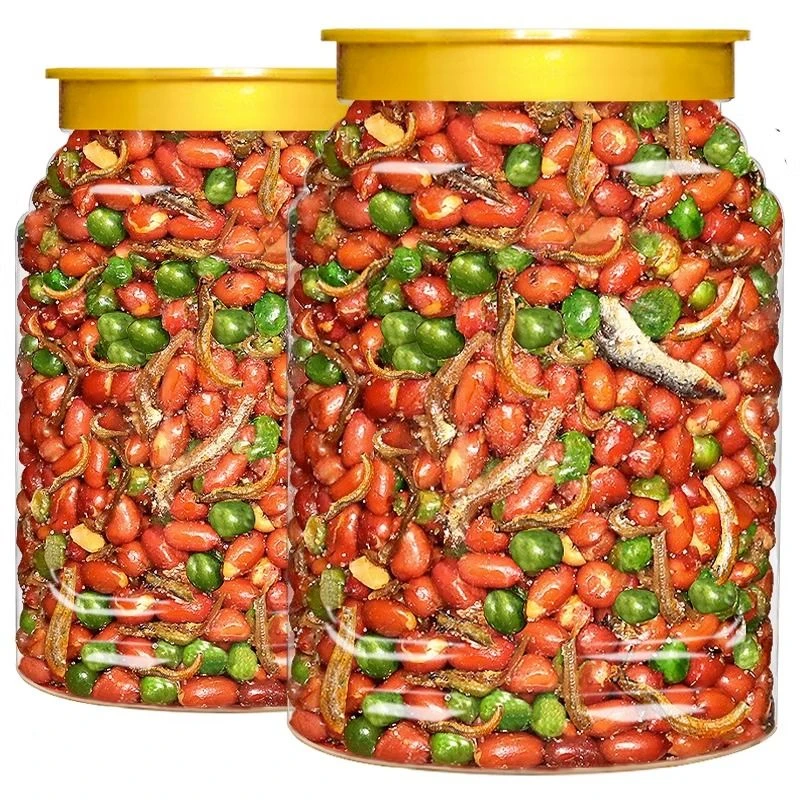 大罐装下酒菜小鱼花生米500g大罐五香麻辣网红小鱼干下酒花生米