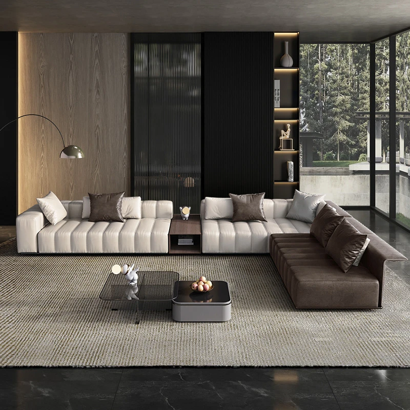 亚细亚家具Minotti钢琴键沙发直排L型别墅大平层客厅意式真皮沙发