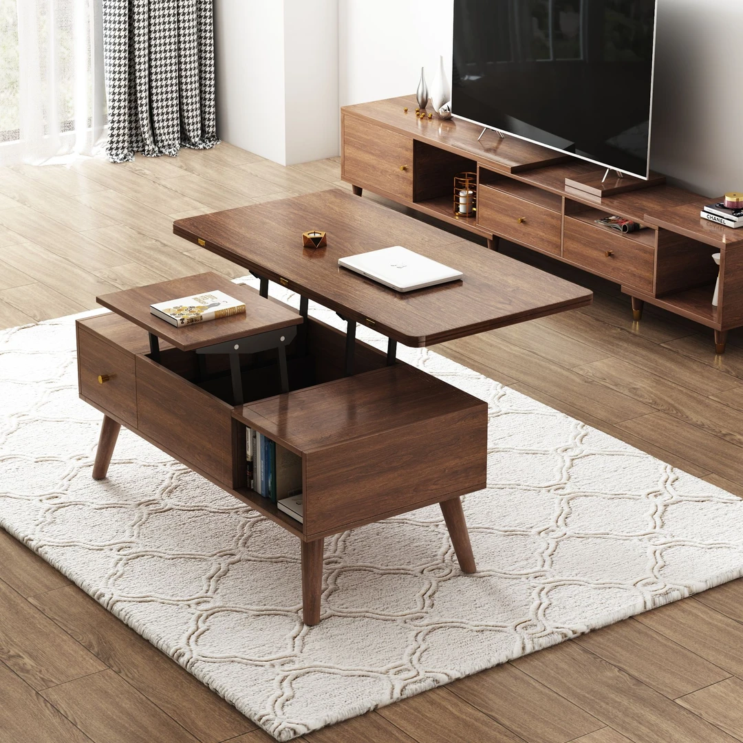 中式多功能升降茶几变餐桌两用饭桌客厅小户型原木实木折叠小茶台