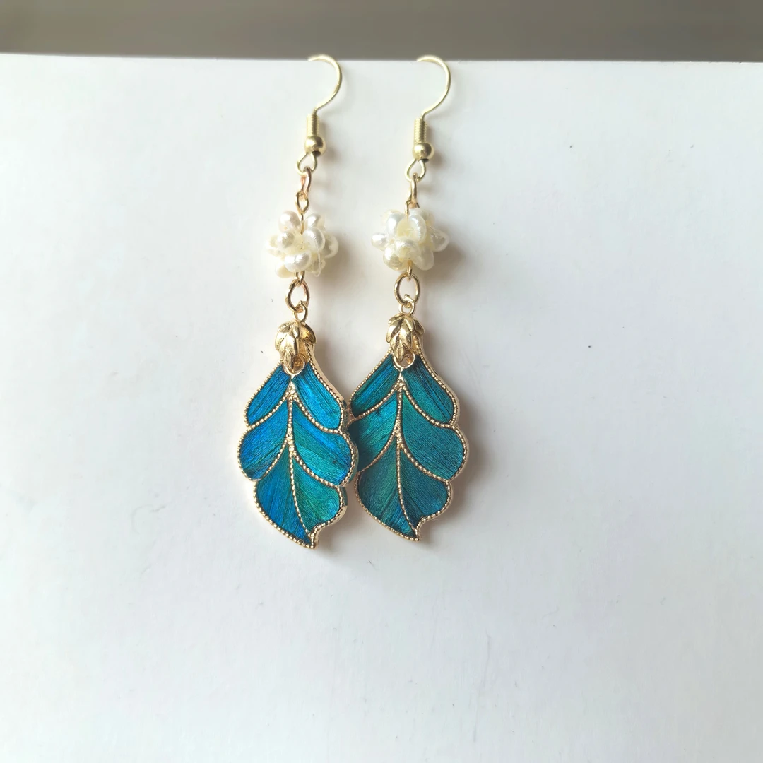 非金属羽毛耳饰 孔雀羽毛耳饰古风