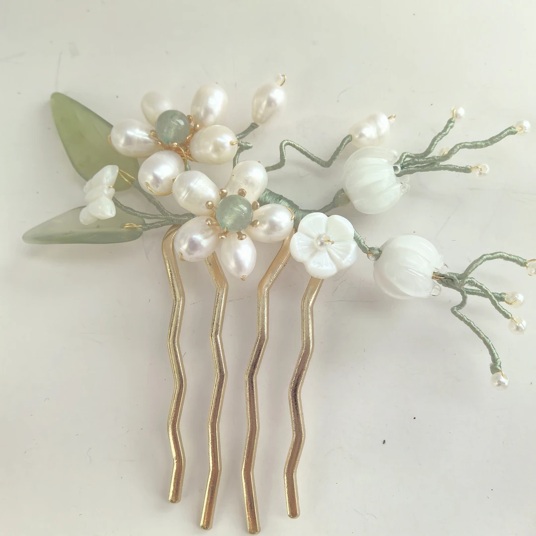 天然石淡水发梳发饰