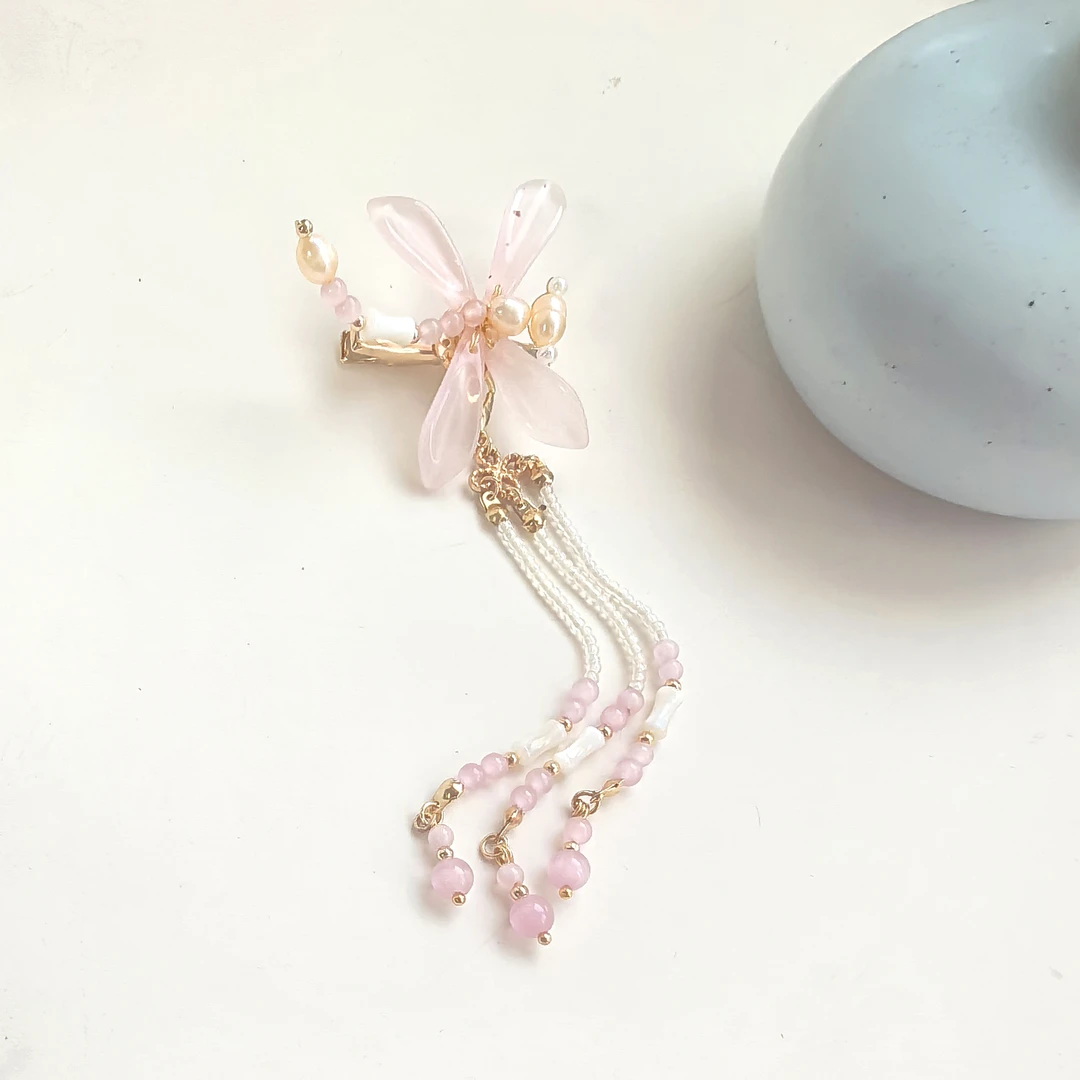 粉淡水蝶贝蜻蜓发夹一支