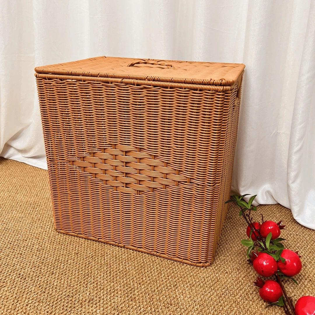 手工藤编客厅衣物收纳箱编篮织筐家用简约大容量储物复古衣物方形