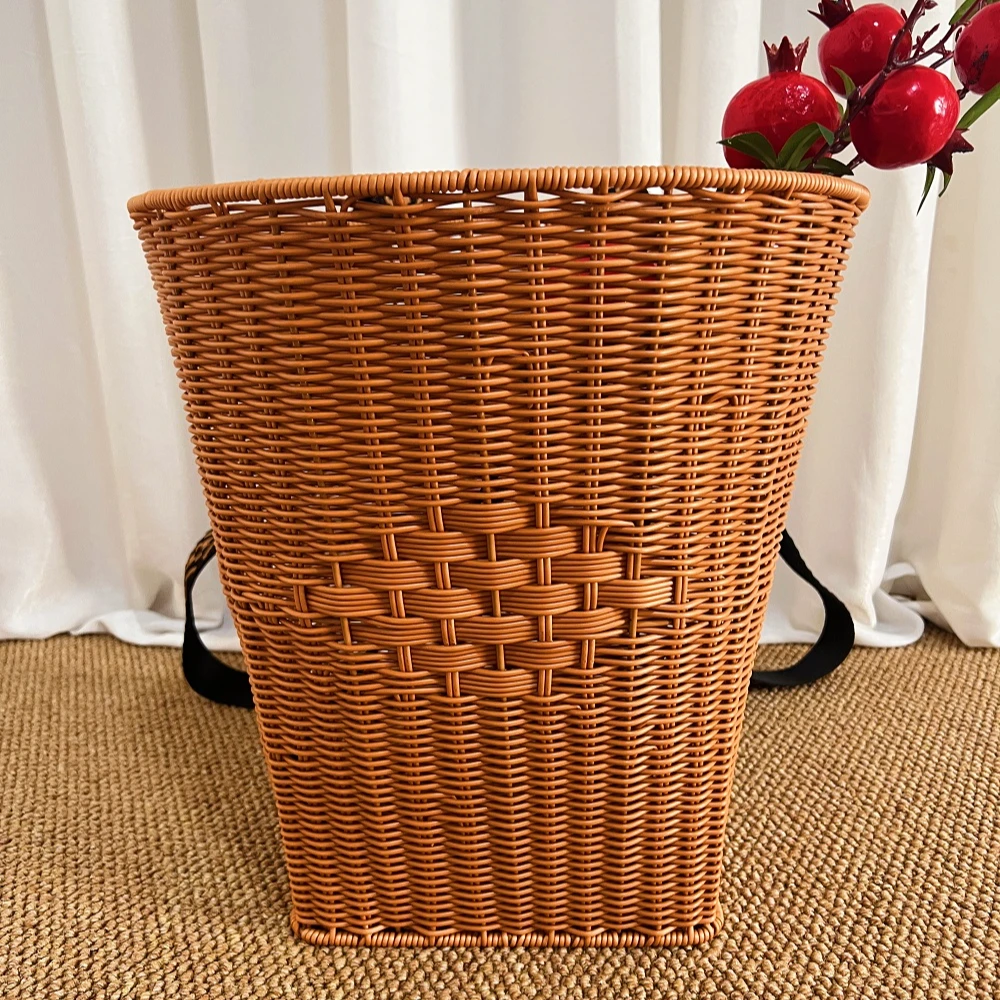 纯手工仿藤编织背篓篮大容量双肩背筐储物户外采摘家用水果篮编篮