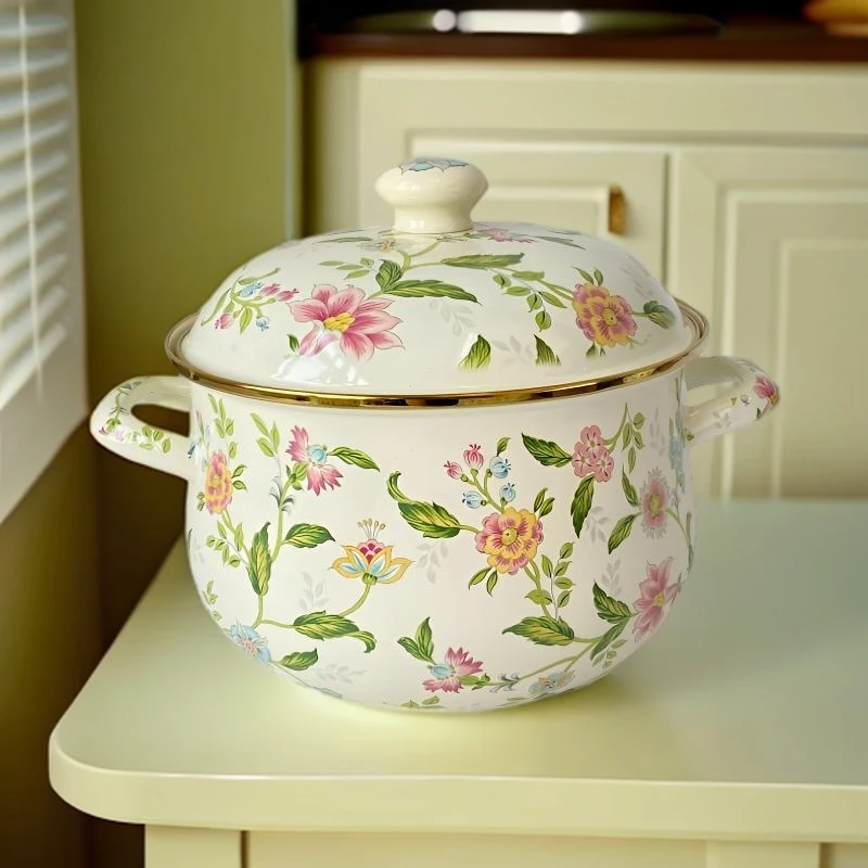 24CM搪瓷福锅金边搪瓷盖炖锅汤锅 芳香