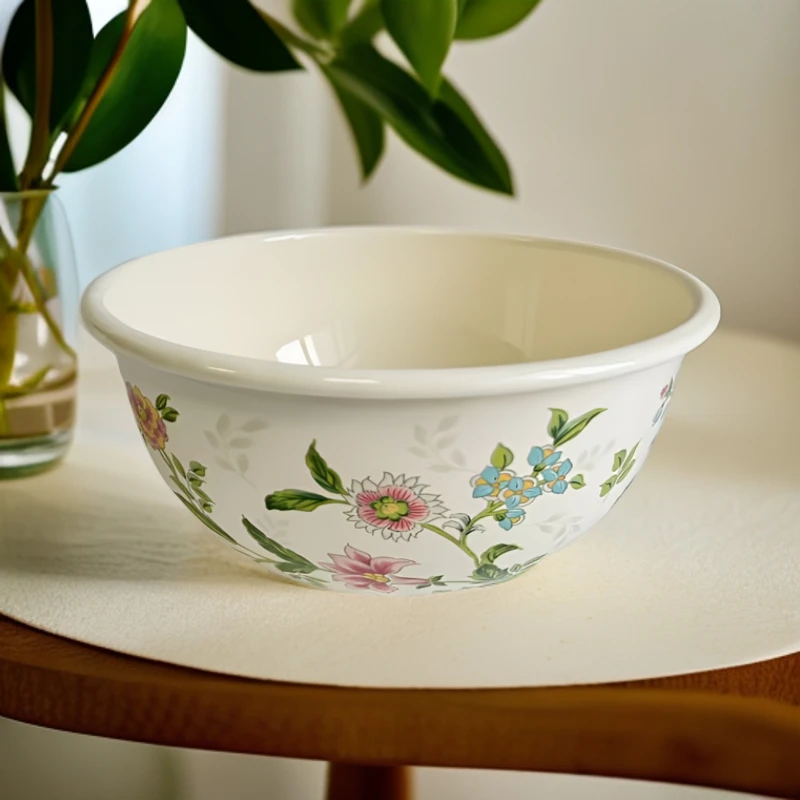 26厘米精美图案搪瓷珐琅大碗沙拉碗家用加厚面碗汤锅