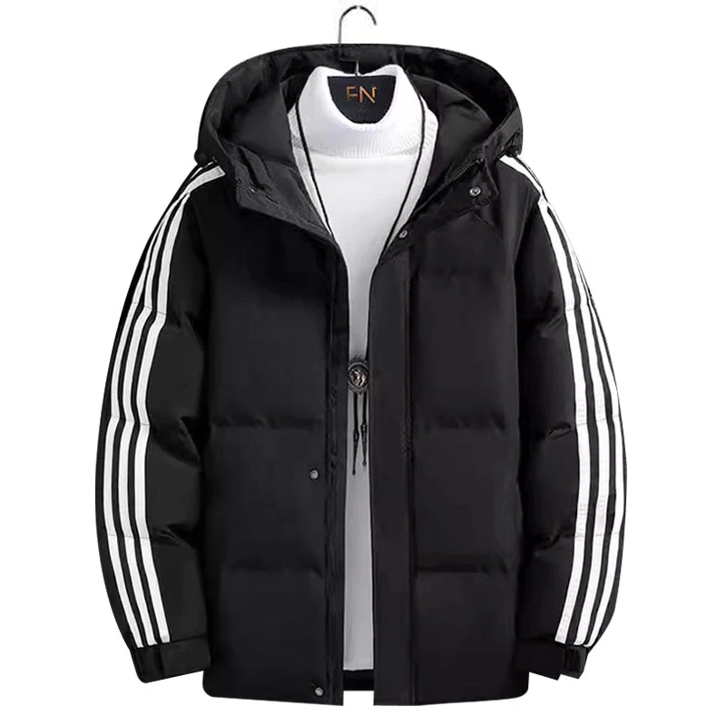 冬季连帽棉服2023潮流男士时尚三杠男女棉衣帅气加绒加厚大码休闲