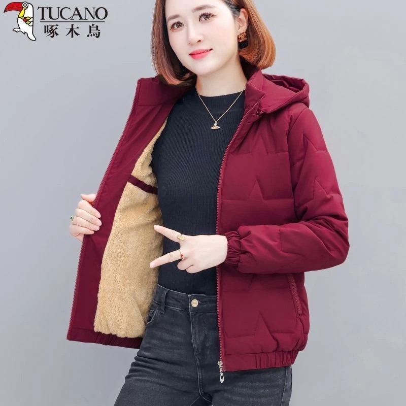 啄木鳥短款棉衣女2023新款棉服洋气女士棉袄妈妈冬季加绒加厚外套