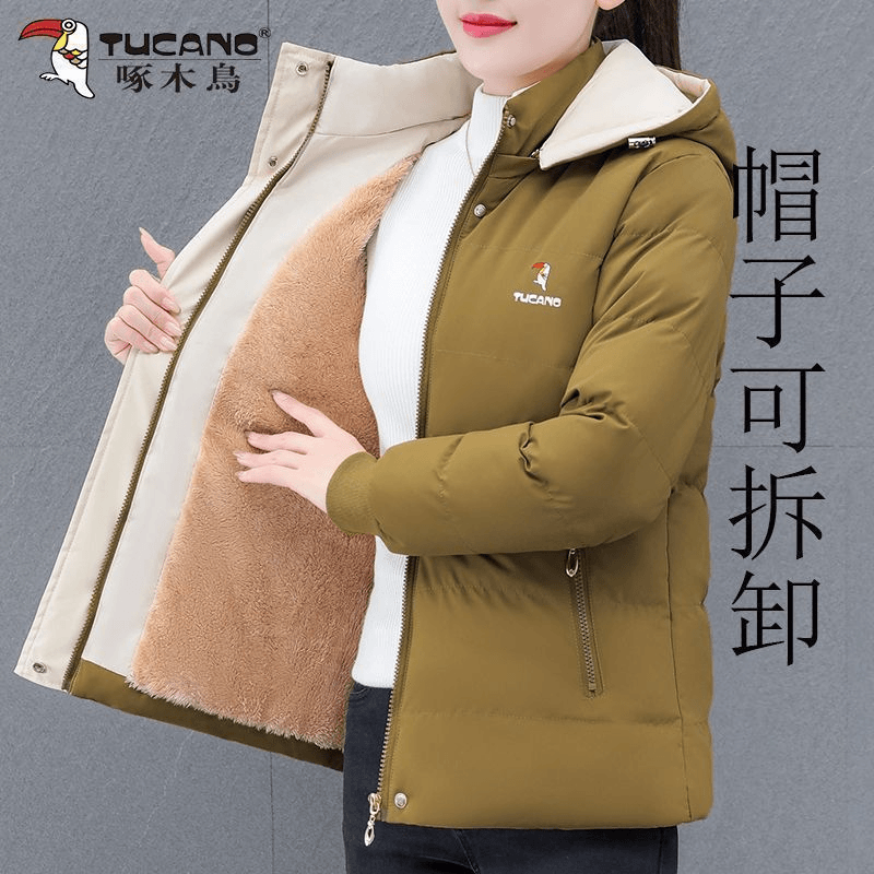 啄木鳥棉衣女冬季2023新款大码洋气加绒加厚棉服妈妈外套棉袄