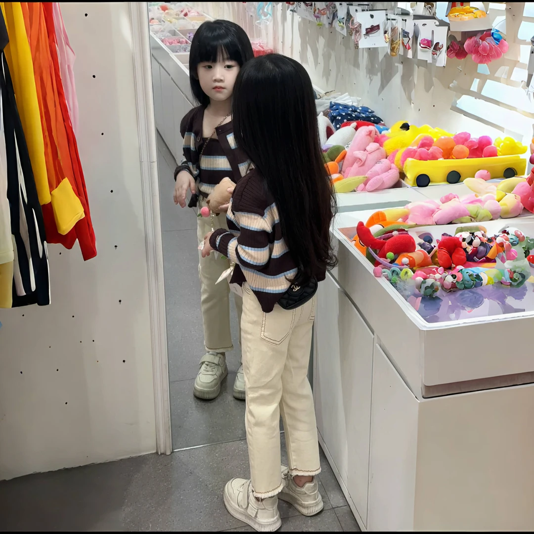 2025春季新款 女童条纹针织开衫+吊带背心两件套儿童洋气毛衣套装