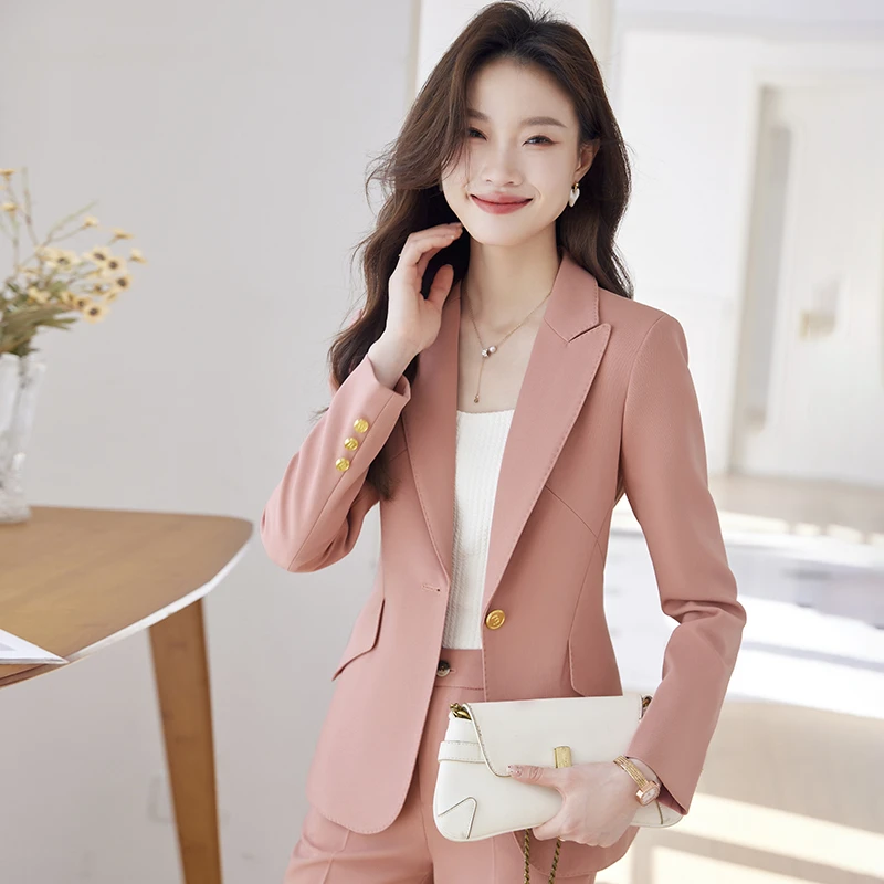 韩版小西装上衣春秋气质时尚休闲修身女神范粉色西服