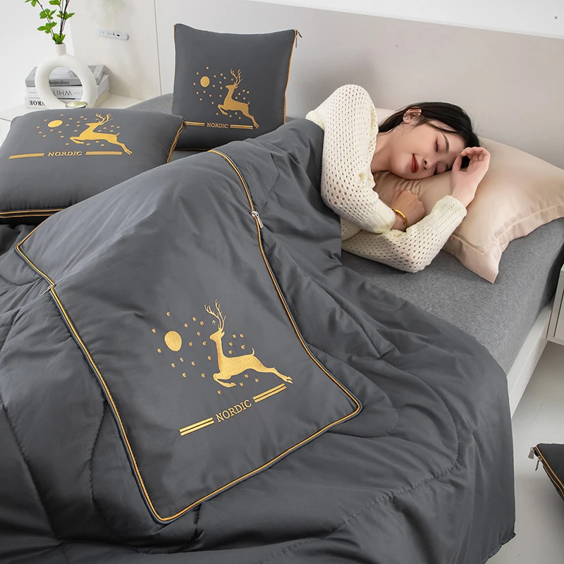 高档全棉两用抱枕车载汽车靠垫二合一办公室沙发午睡可折叠空调被