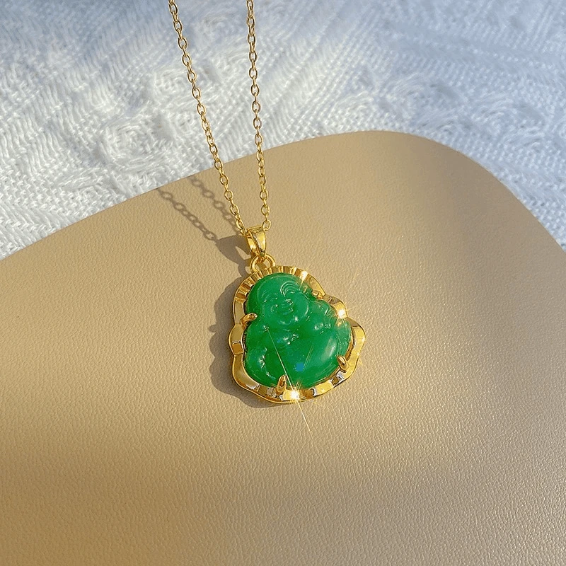 国风简约弥勒佛钛钢项链女轻奢小众设计锁骨链