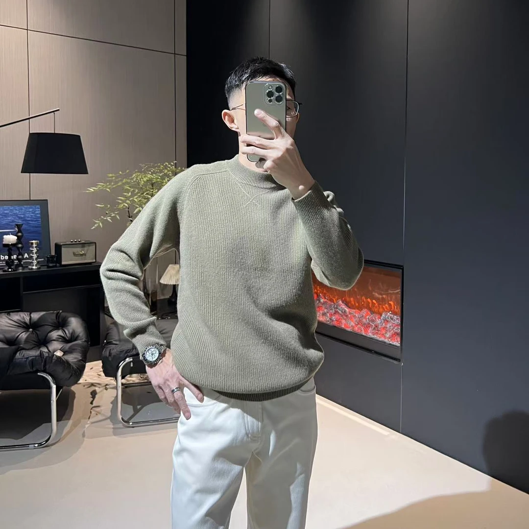 【尽享温暖】秋冬 新澳 100羊毛厚款粗针保暖亲肤圆领毛衣男士