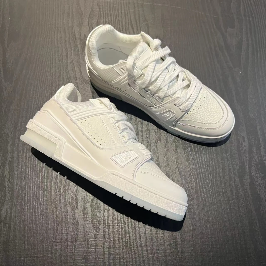 叁拾/新品 高街头层牛皮纯白透气 低帮厚底板鞋 圆头百搭男士潮