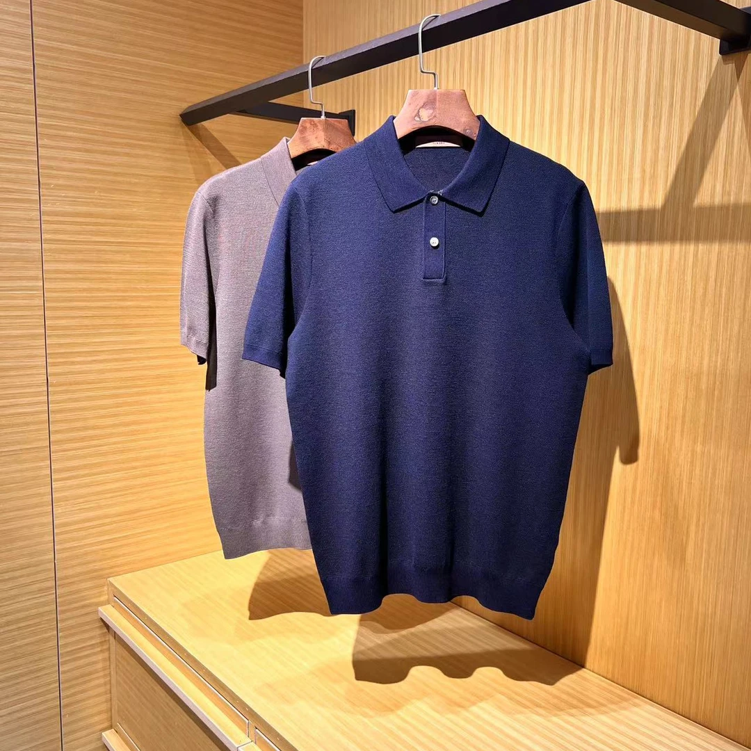 25ss秋冬 新澳美丽诺羊毛可机洗软糯亲肤针织翻领短袖polo衫男士