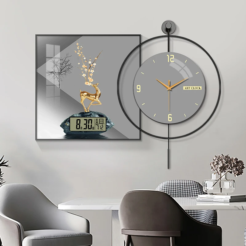 现代简约餐厅装饰画万年历电子时钟表轻奢客厅组合挂画表挂墙时钟