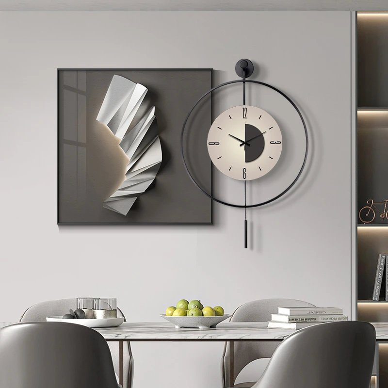 抽象餐桌钟表挂画大气简约客厅壁画墙时钟现代轻奢餐厅装饰画