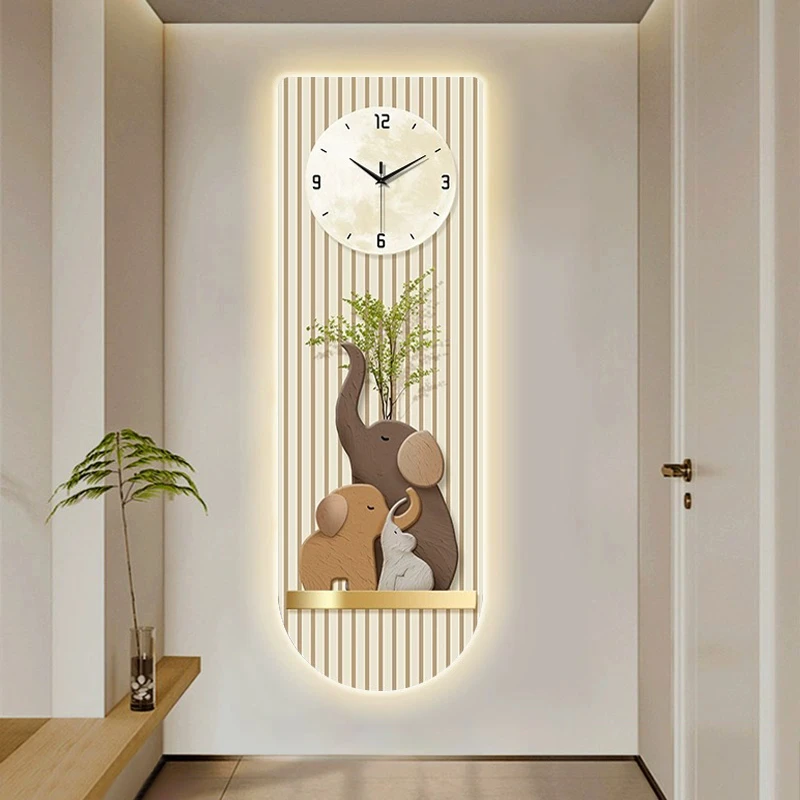 吉象奶油风入户玄关装饰画带钟表挂墙走道画客厅电视墙创意挂钟