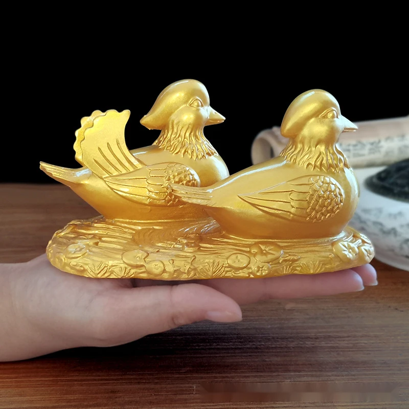 金色百年好合戏水鸳鸯结婚姻缘桌面玄关客厅卧室吉祥物摆件