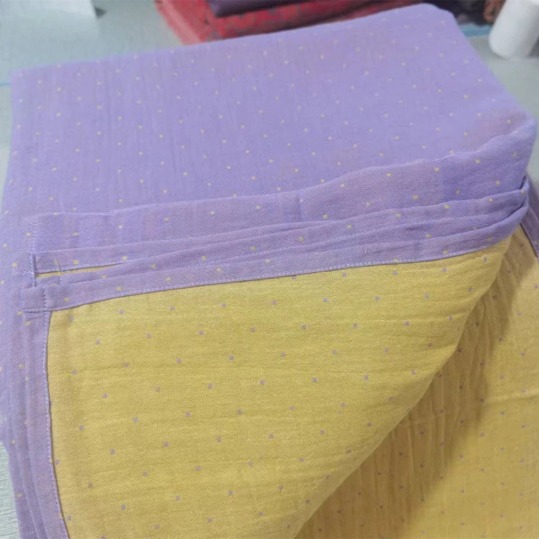 少量高货 浅紫波点床单 全棉色织双层纱 触感柔软透气