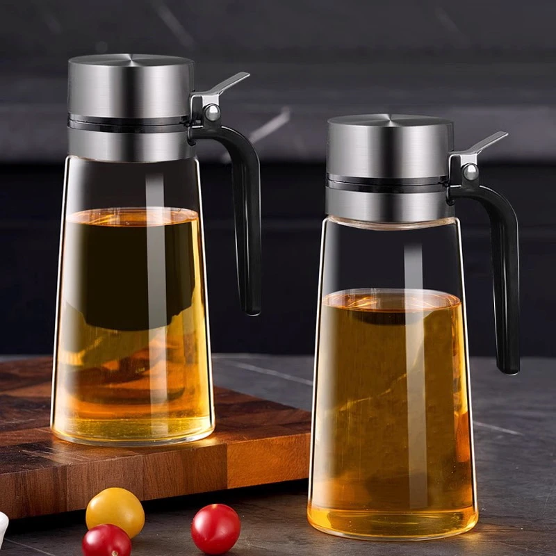 304不锈钢油罐油壶玻璃不挂油油瓶单手按压油壶专用家用防漏油壶