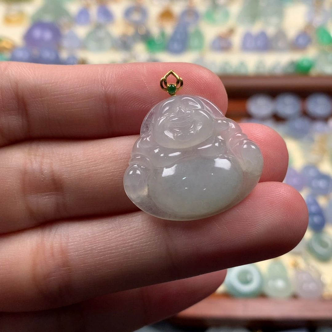 翡翠颈饰18K金镶嵌佛公