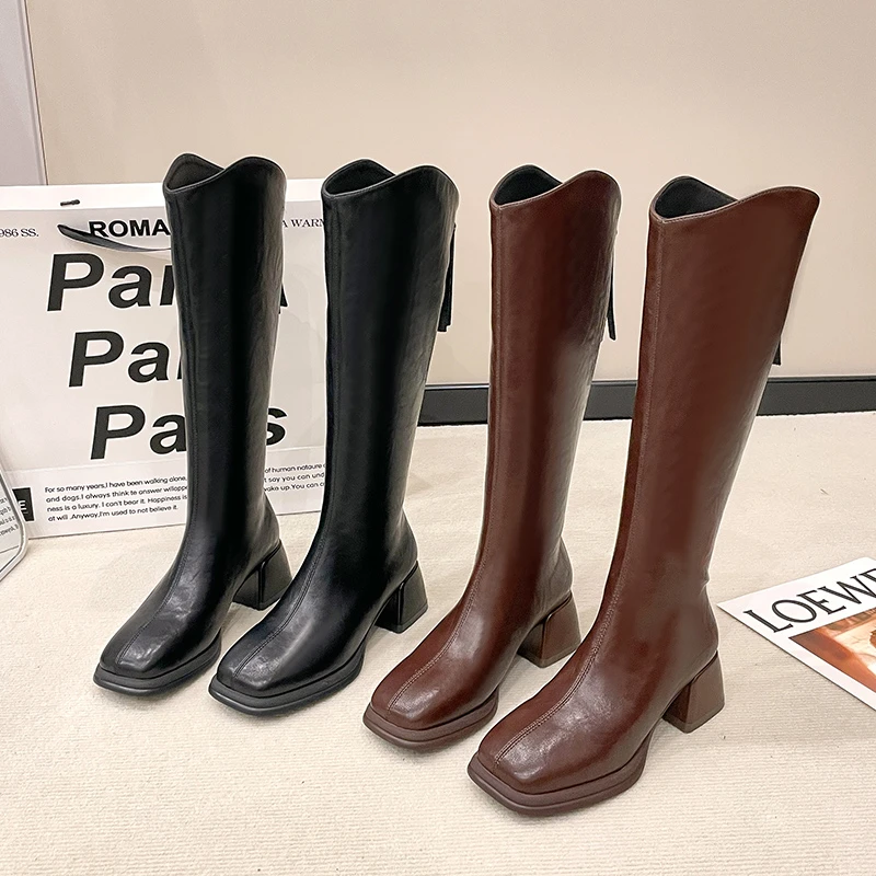 X246061    新款秋冬骑士长靴百搭粗跟不过膝时装女靴加绒