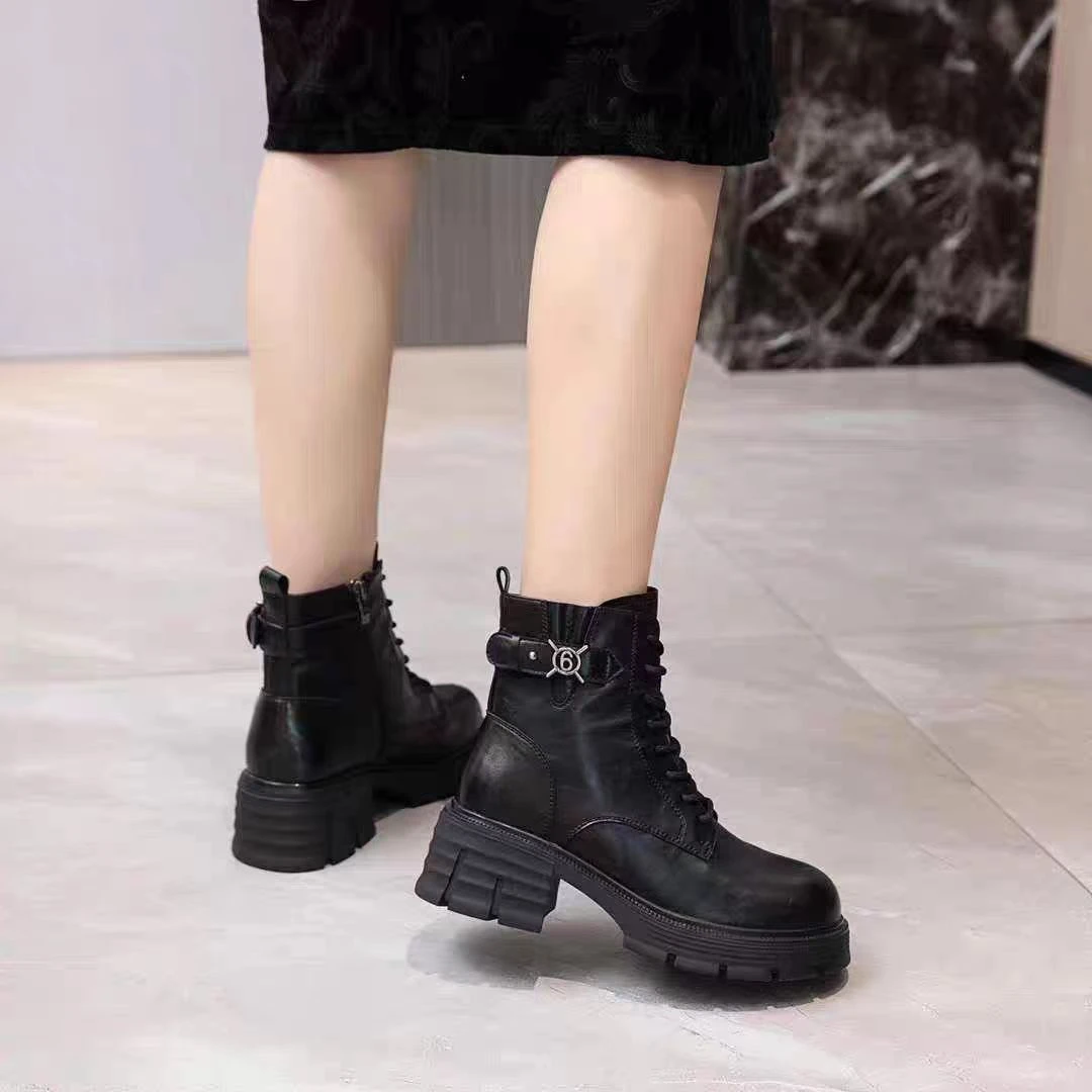 192-1B    新款时尚女秋冬中跟百搭软底马丁靴加绒
