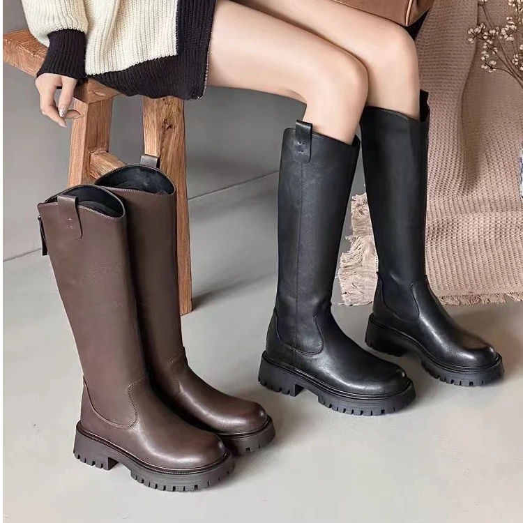 651-3S   冬季时尚百搭圆头厚底V口长筒时装靴加绒