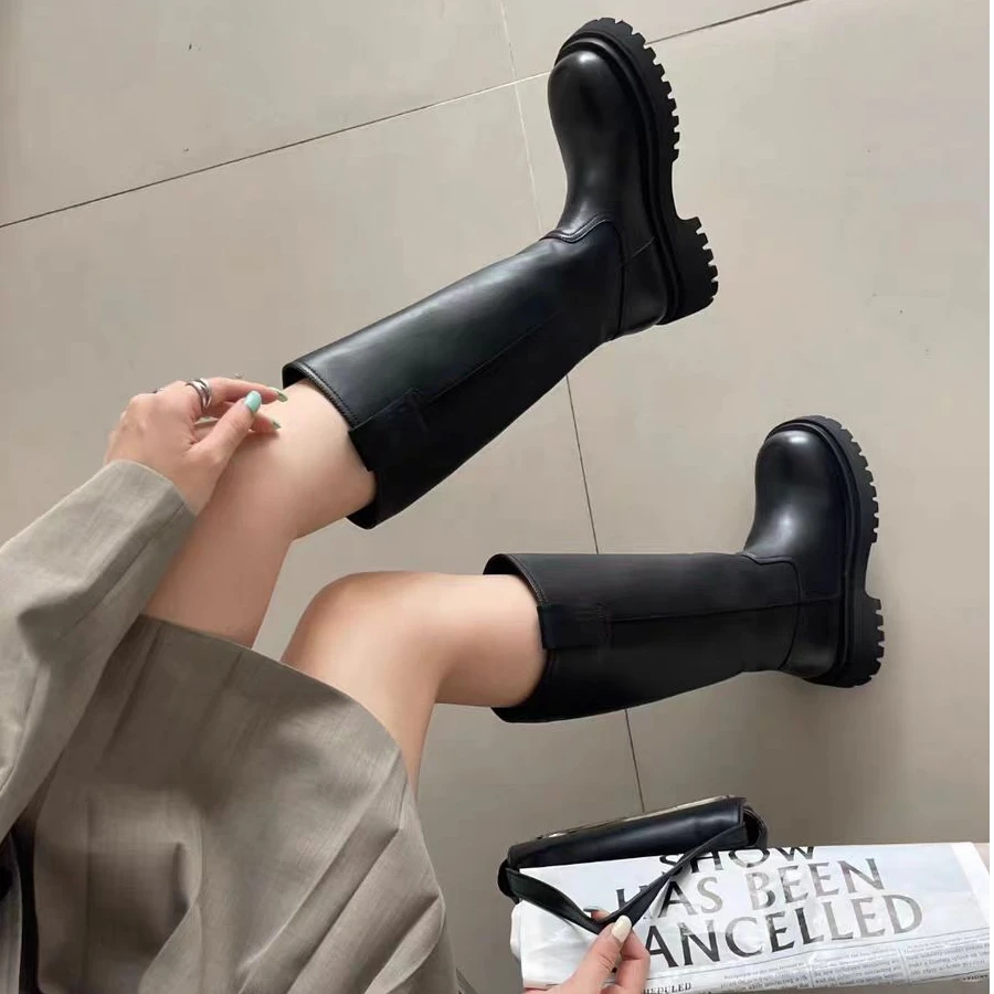 23553   新款骑士长靴百搭粗跟不过膝时装女靴加棉