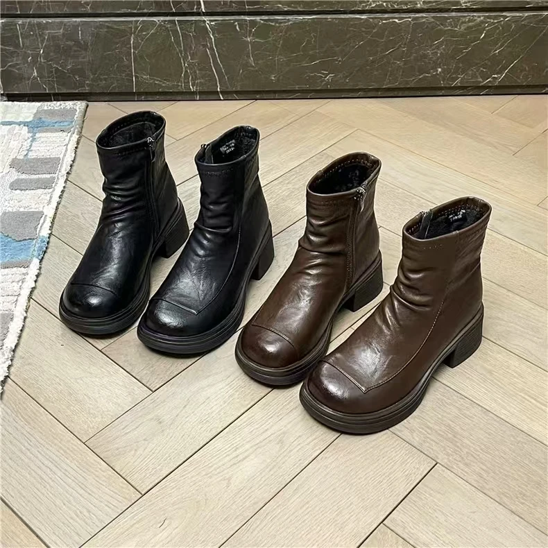 20-33S   冬季新款时尚厚底韩版圆头短靴加绒